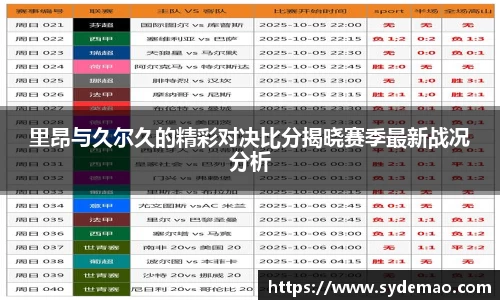 里昂与久尔久的精彩对决比分揭晓赛季最新战况分析
